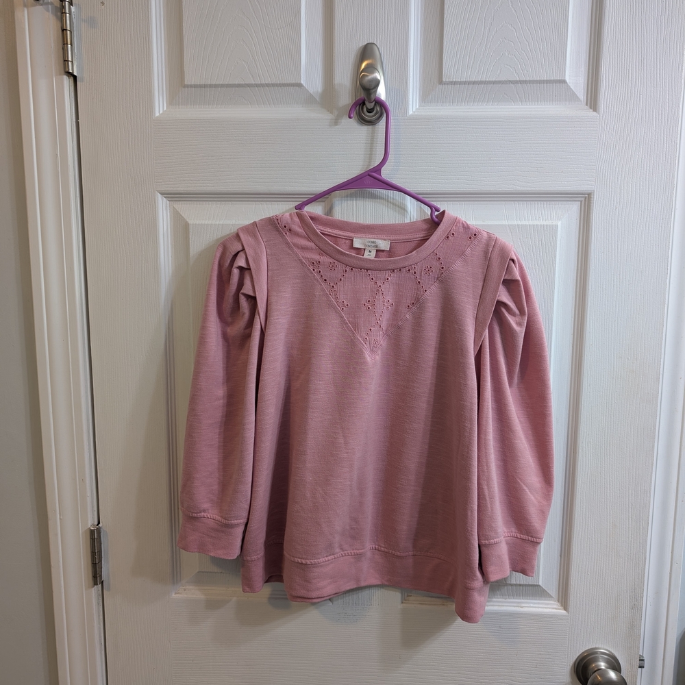 Como Vintage Pink‎ Eyelet Puff Sleeve Top - Size M